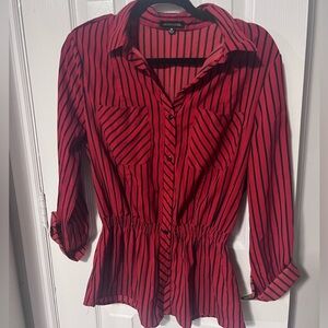 Vintage women’s button down blouse cinched waist roll tab sleeve size M Notation